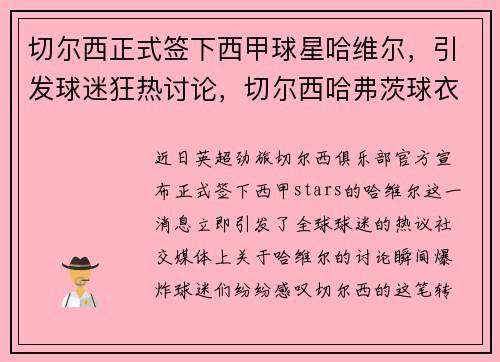切尔西正式签下西甲球星哈维尔，引发球迷狂热讨论，切尔西哈弗茨球衣